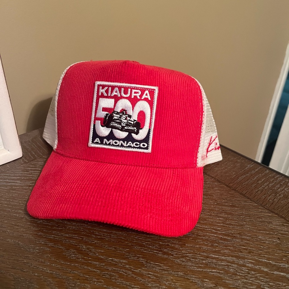 KIAURA red corduroy racing team trucker hat